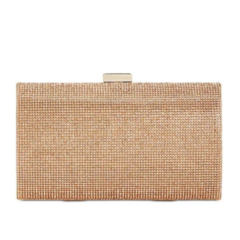 INC Ranndi embellished crystal women's clutch minaudiere evening bag - ROSE GOLD